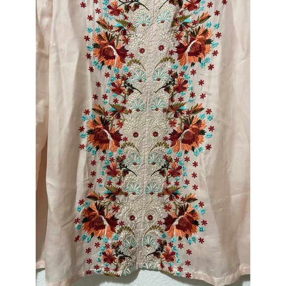 Sundance Women's‎ Floral Embroidered Boho Pale Pink Long Sleeve Blouse Medium - Picture 2 of 7